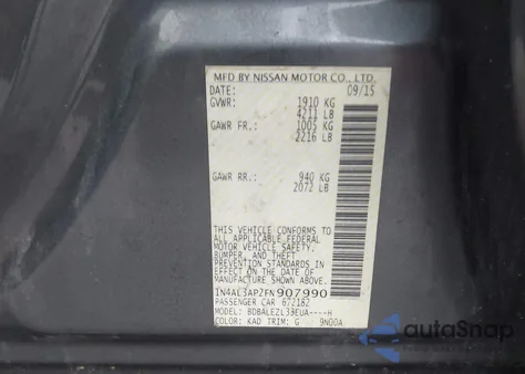 2015 Nissan Altima 2.5 S from USA, damaged, VIN 1N4AL3AP2FN907990